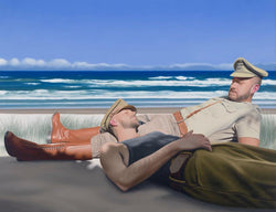 Ross Watson Edition Canvas of two soliders laying intimately on the beach