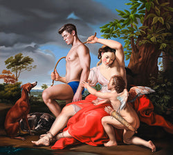 Ross Watson painting of classical setting incoporating Batoni's Diana and Cupid from the Metropolitan Museum with Bel Ami's Dolph Lambert