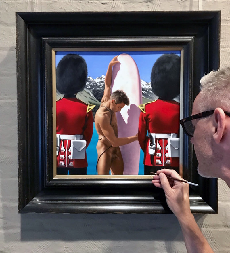 Ross Watson signing painting lower right of Nathan and Queen's Guard