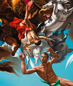 Ross Watson painting of Matthew Mitcham in classical reference by Ricci of pheaton falling to earth with white horse